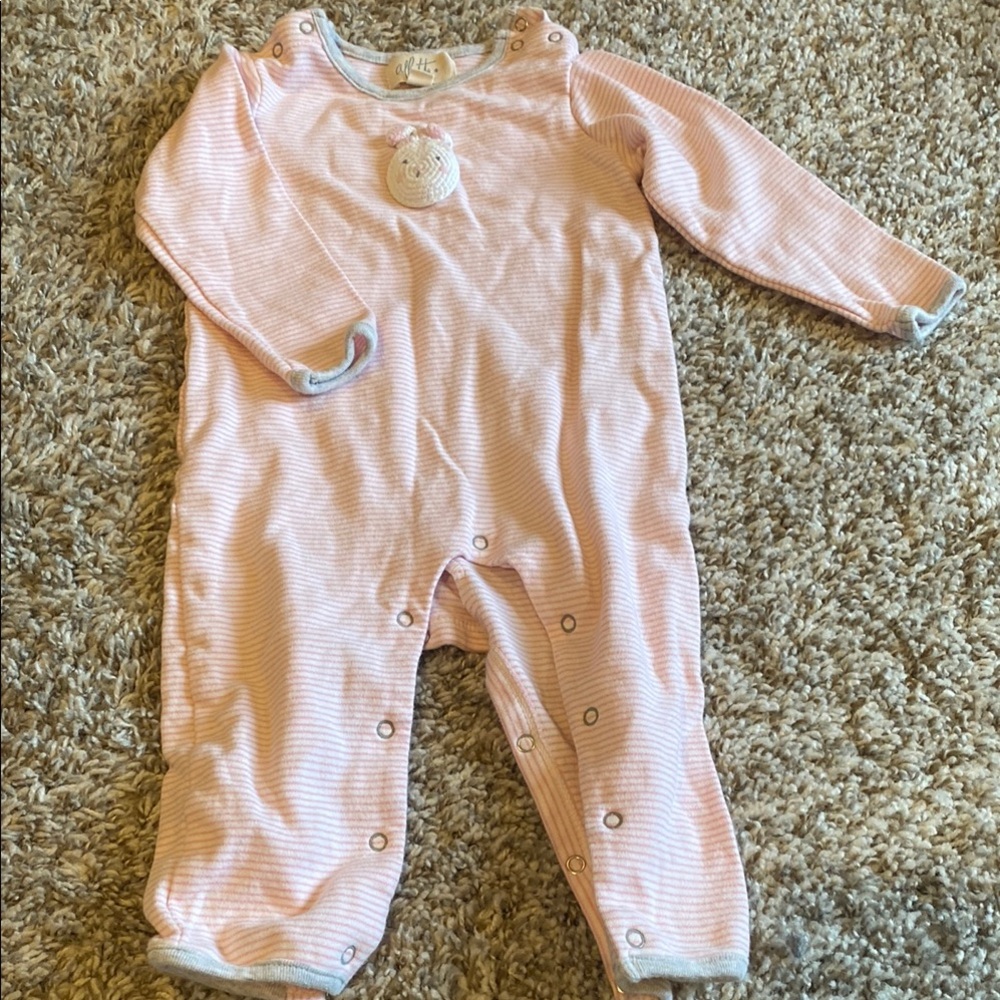 Pink Striped Bunny Onesie 6-12M
